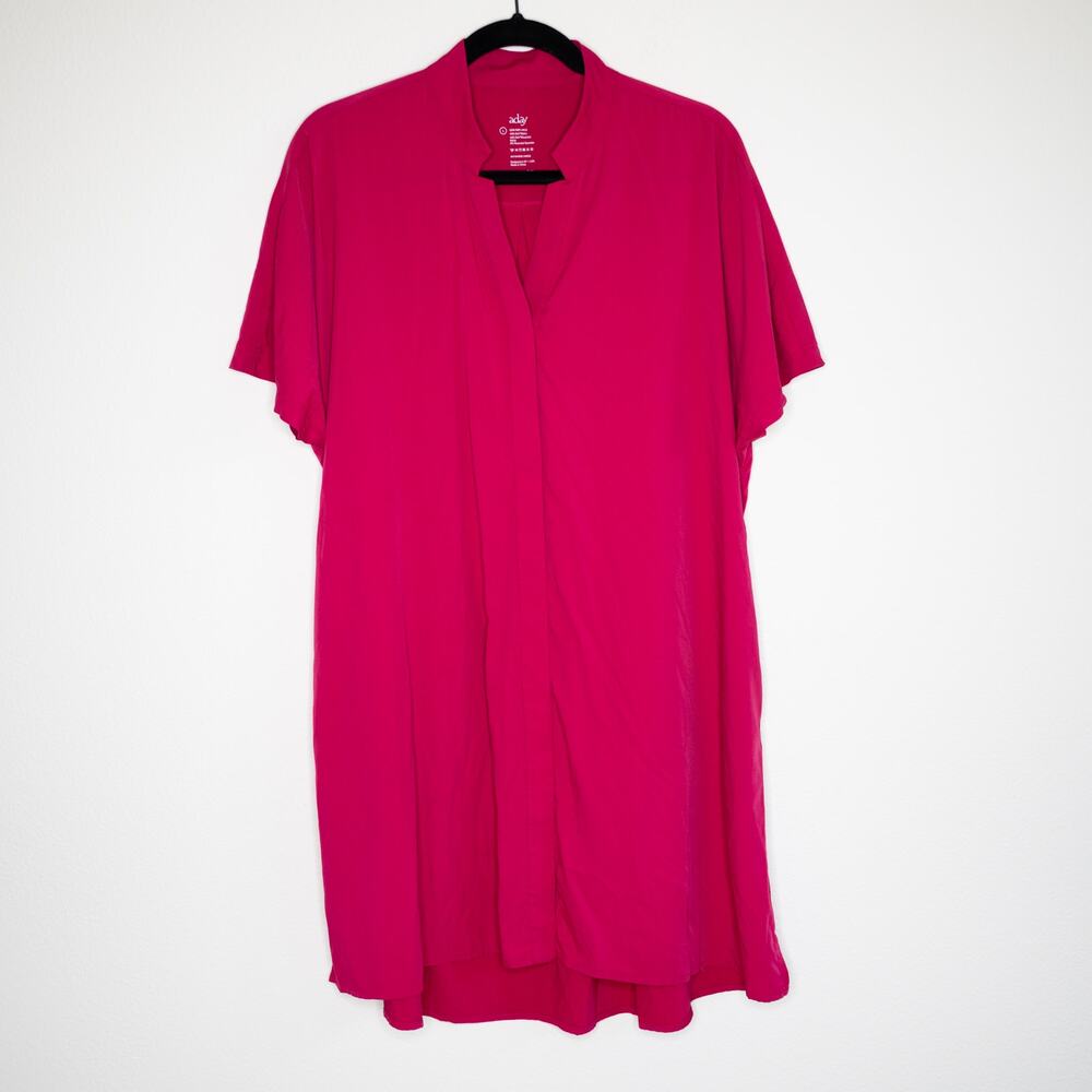 Aday Anywhere Dress Raspberry Magenta Shirt Shift Tunic Travel Pockets SZ L - Picture 2 of 6